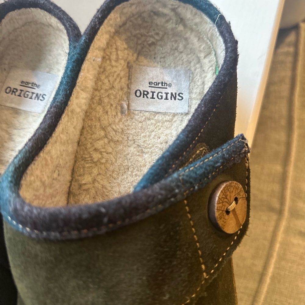 Earth Origins Essential Ezra Faux Fur Lined Suede Clog - Olive - size 9.5 - Picture 2 of 7